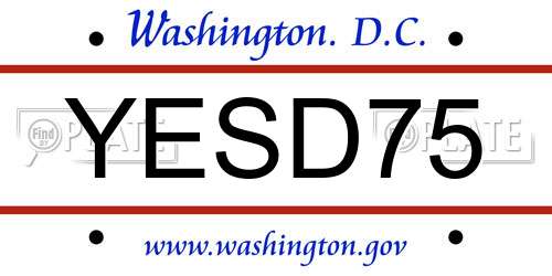 YESD75 District Of Columbia License Plate