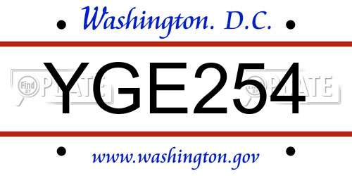 YGE254 District Of Columbia License Plate
