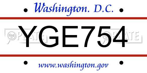 YGE754 District Of Columbia License Plate