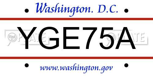 YGE75A District Of Columbia License Plate