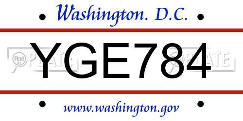 YGE784 District Of Columbia License Plate