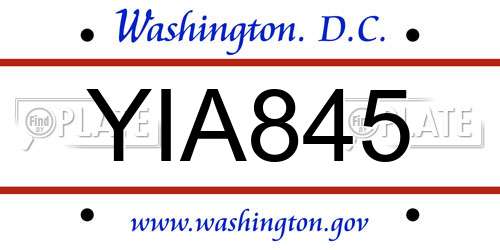 YIA845 District Of Columbia License Plate