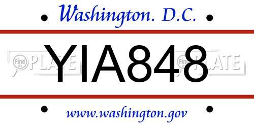 YIA848 District Of Columbia License Plate