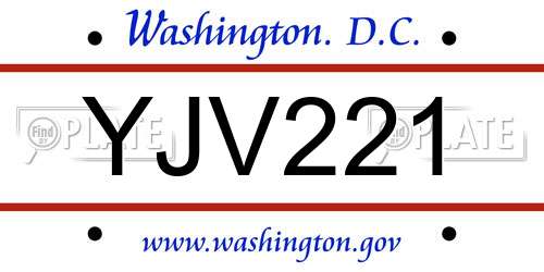 YJV221 District Of Columbia License Plate