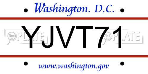 YJVT71 District Of Columbia License Plate