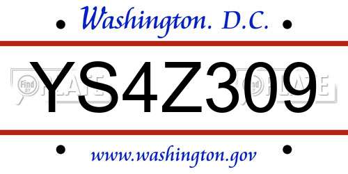 YS4Z309 District Of Columbia License Plate