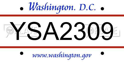 YSA2309 District Of Columbia License Plate