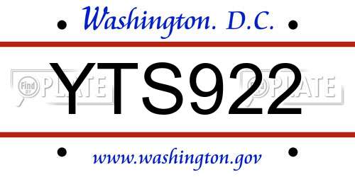 YTS922 District Of Columbia License Plate