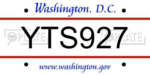 YTS927 District Of Columbia License Plate