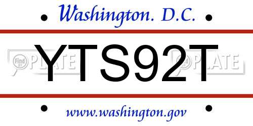 YTS92T District Of Columbia License Plate