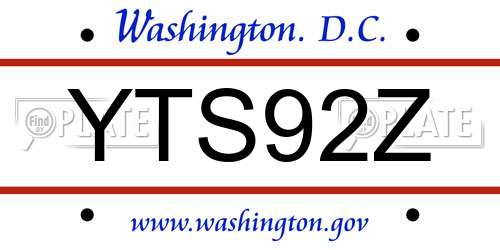 YTS92Z District Of Columbia License Plate