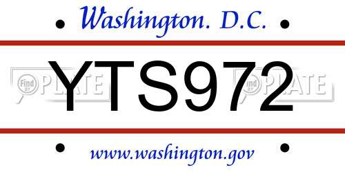 YTS972 District Of Columbia License Plate