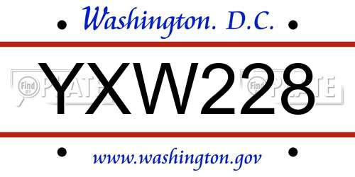 YXW228 District Of Columbia License Plate