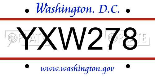 YXW278 District Of Columbia License Plate
