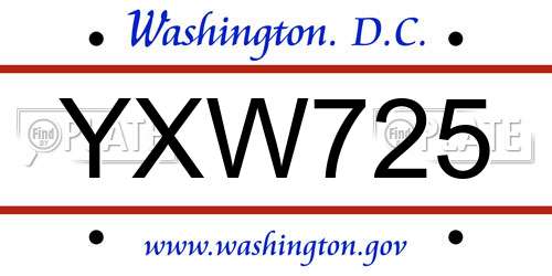 YXW725 District Of Columbia License Plate