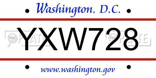 YXW728 District Of Columbia License Plate