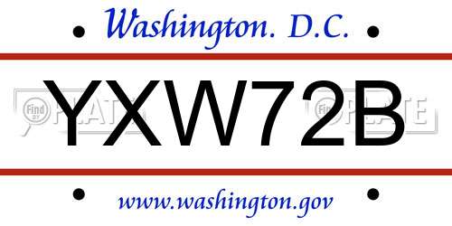 YXW72B District Of Columbia License Plate