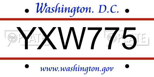 YXW775 District Of Columbia License Plate