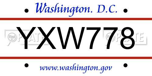 YXW778 District Of Columbia License Plate