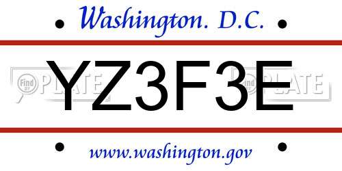 YZ3F3E District Of Columbia License Plate