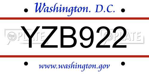 YZB922 District Of Columbia License Plate