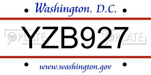 YZB927 District Of Columbia License Plate
