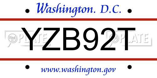 YZB92T District Of Columbia License Plate