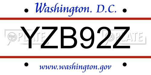 YZB92Z District Of Columbia License Plate