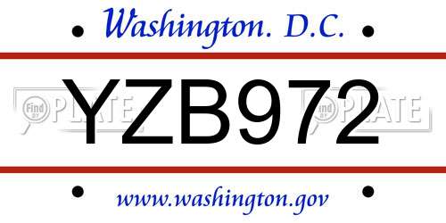 YZB972 District Of Columbia License Plate