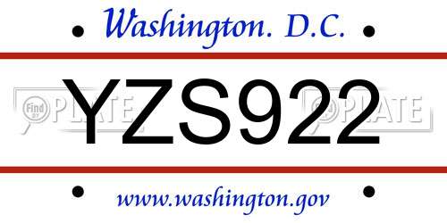 YZS922 District Of Columbia License Plate