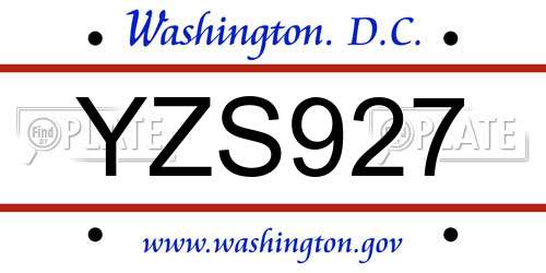 YZS927 District Of Columbia License Plate