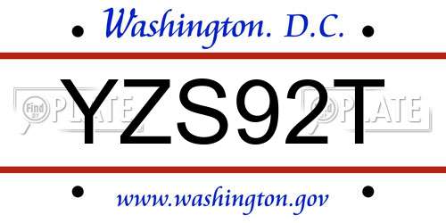 YZS92T District Of Columbia License Plate