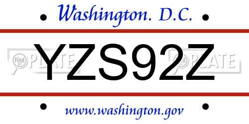 YZS92Z District Of Columbia License Plate