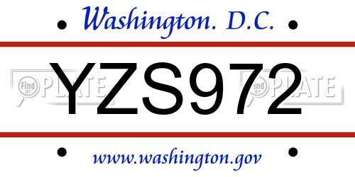 YZS972 District Of Columbia License Plate