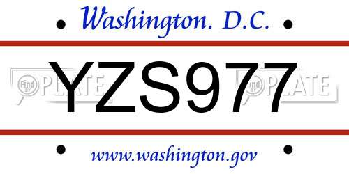 YZS977 District Of Columbia License Plate
