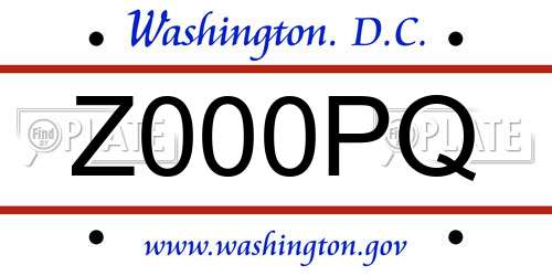 Z000PQ District Of Columbia License Plate
