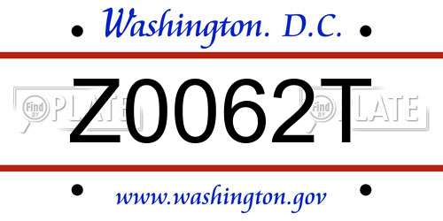 Z0062T District Of Columbia License Plate