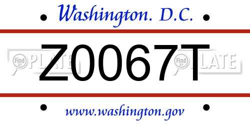 Z0067T District Of Columbia License Plate