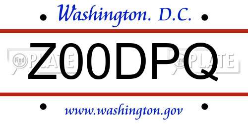 Z00DPQ District Of Columbia License Plate