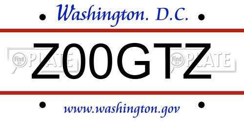 Z00GTZ District Of Columbia License Plate