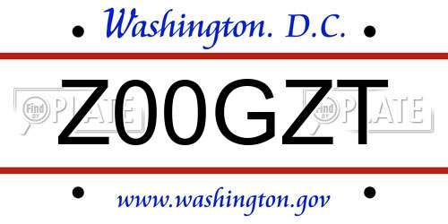 Z00GZT District Of Columbia License Plate