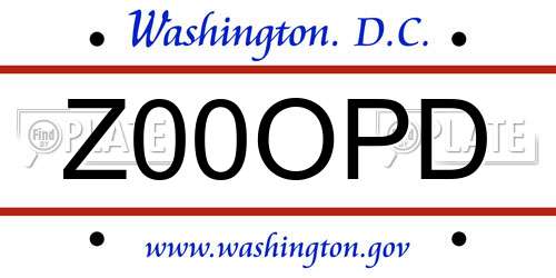 Z00OPD District Of Columbia License Plate