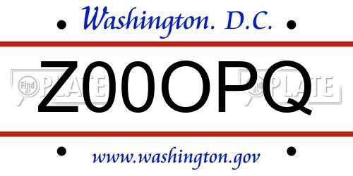 Z00OPQ District Of Columbia License Plate