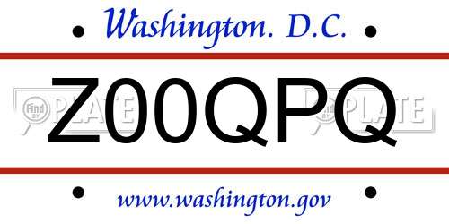 Z00QPQ District Of Columbia License Plate