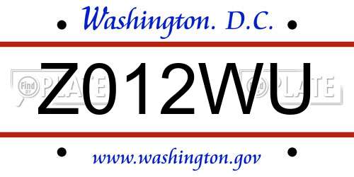 Z012WU District Of Columbia License Plate