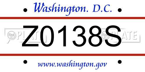 Z0138S District Of Columbia License Plate