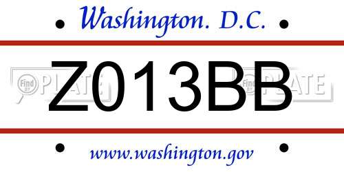 Z013BB District Of Columbia License Plate