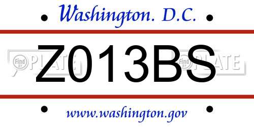 Z013BS District Of Columbia License Plate