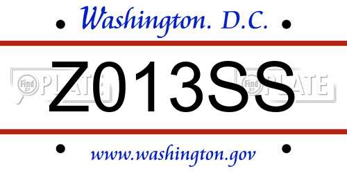 Z013SS District Of Columbia License Plate