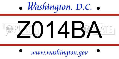 Z014BA District Of Columbia License Plate